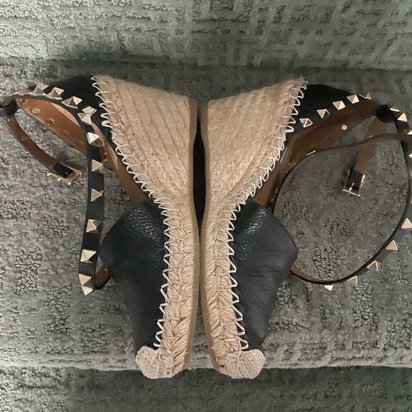 Valentino Garavani Women's Rockstud Wedge Espadrilles Leather Black size 36 - Picture 3 of 10